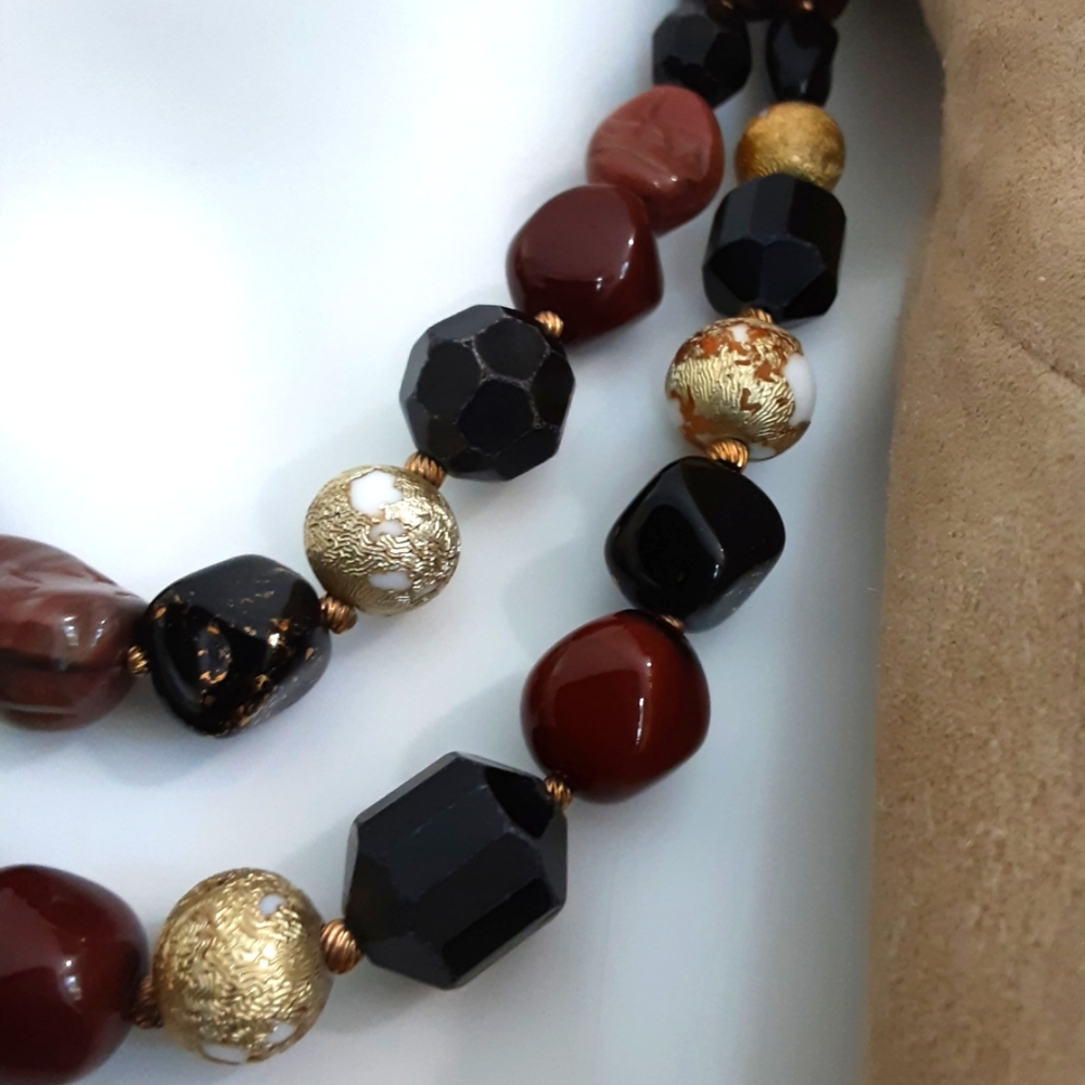 VTG SIGNED HATTIE CARNEGIE AMBER GLASS BEADED DOUBLE STRAND NECKLACE 17.… - Picture 4 of 8